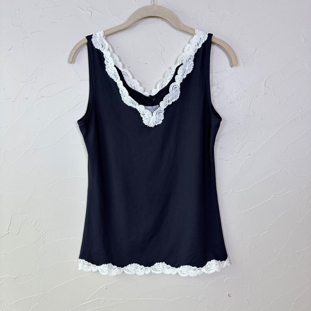 NWT Deed Collection Lace Trim Cami‎ Tank Top Womens Small Navy Blue Y2K Style